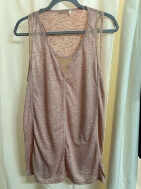 Simple Dusty Rose Scoop Neck Tank Top with Mesh Trim, size 1X